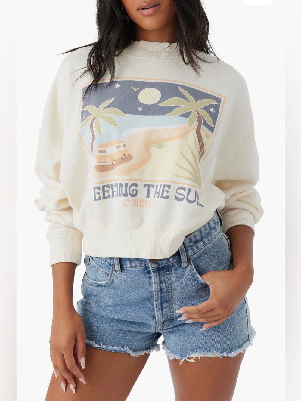 O'Neill 🏄🏻‍♀️ Crewneck Sweatshirt | Cream Artwork | Small | 100% Cotton
